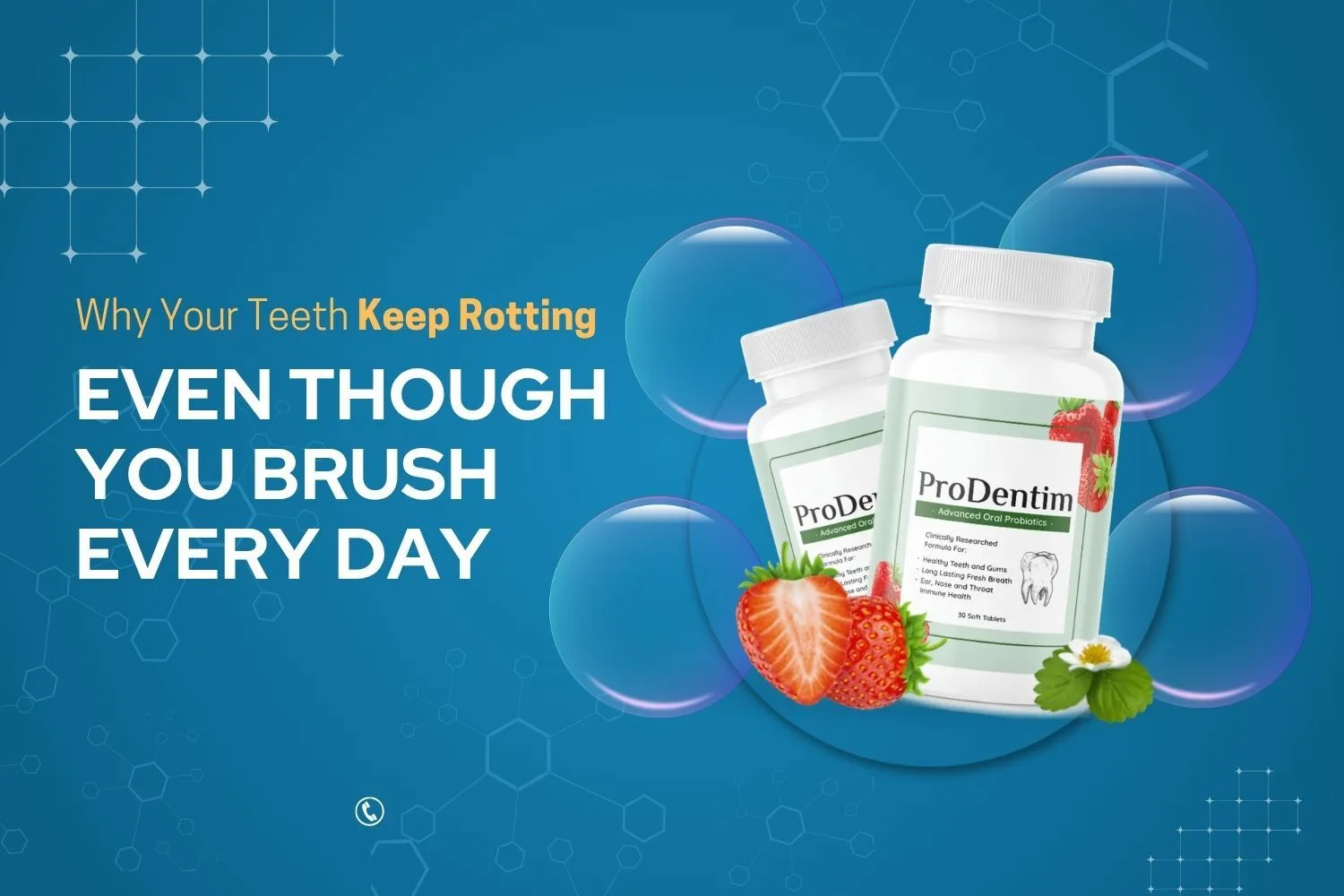 ProDentim oral probiotic supplement bottles shown in a promotional banner